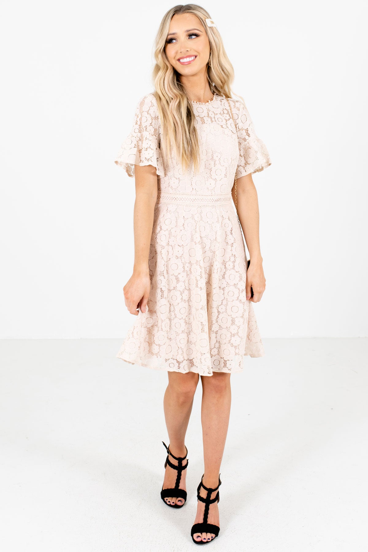 Blush pink knee length dress sale