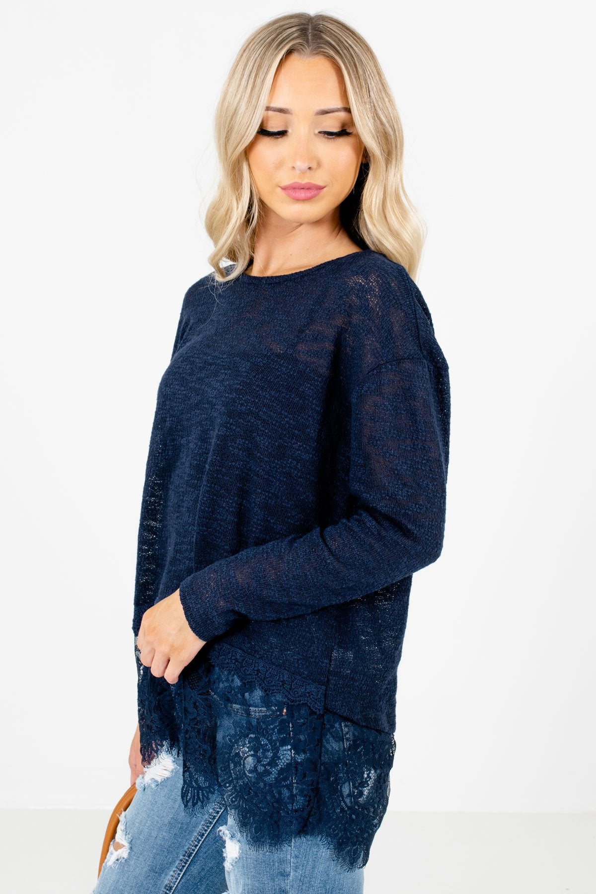 Blue Long Sleeve Boutique Tops for Women