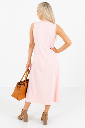 Women's Pink V-Neckline Boutique Midi Dress