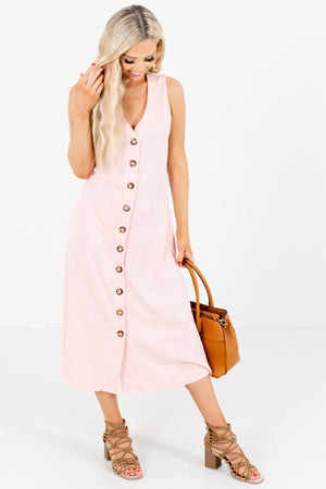 Pink Button-Up Front Boutique Midi Dresses for Women
