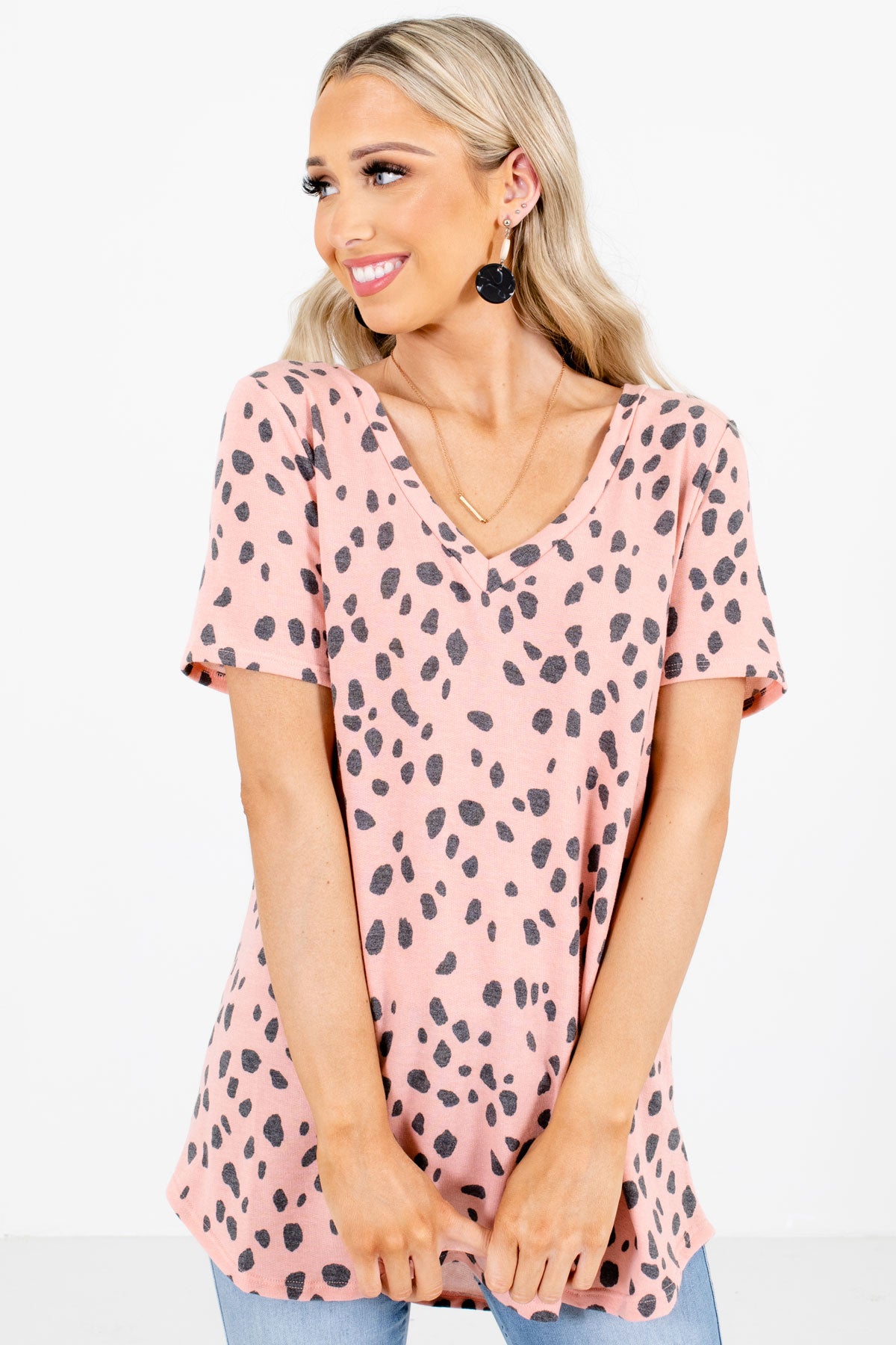 Pink Abstract Polka Dot Patterned Boutique Tops for Women