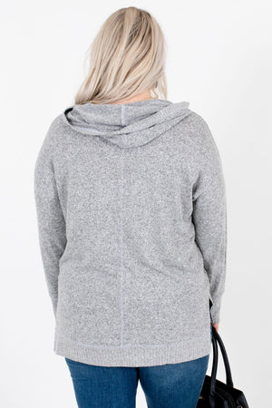Women's Heather Gray Hooded Boutique Tops