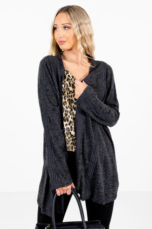 Charcoal Gray Crochet Lace Detailed Boutique Cardigans for Women