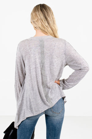 Women’s Heather Gray Suede Detailed Boutique Cardigan