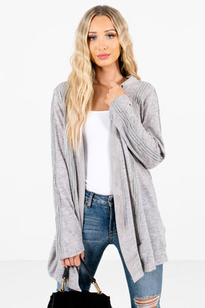 Heather Gray Crochet Lace Detailed Boutique Cardigans for Women