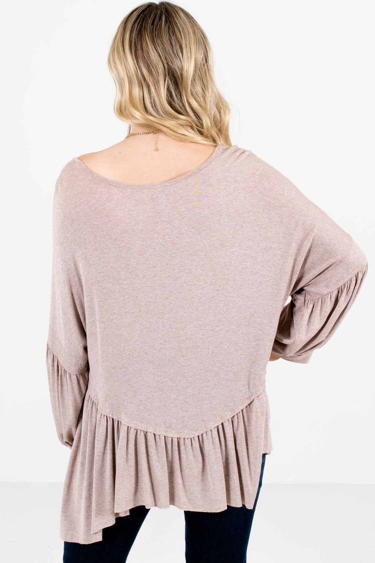 Women's Taupe Brown Ruffled Hem Boutique Top