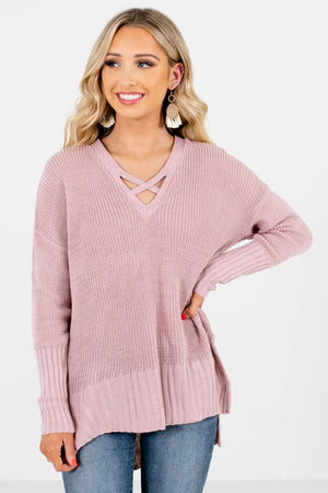 Pink High-Quality Knit Material Boutique Sweaters for Women