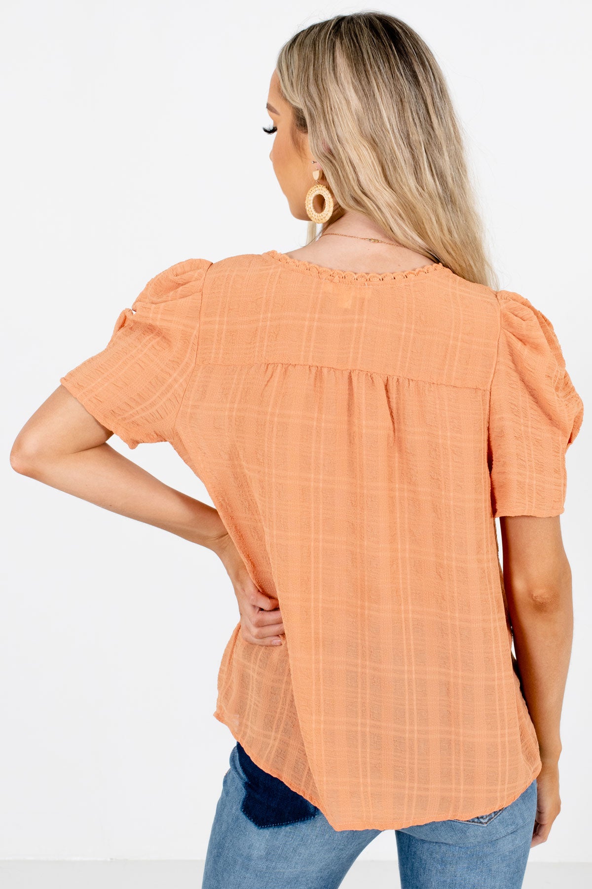 Women's Light Orange Lightweight High-Quality Boutique Blouses