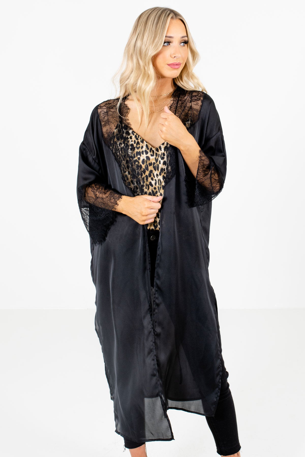 Black Lace Accented Boutique Kimonos for Women