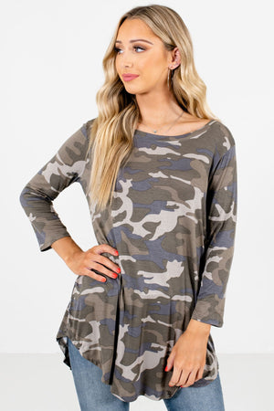 Green Camouflage Print Boutique Tops for Women 