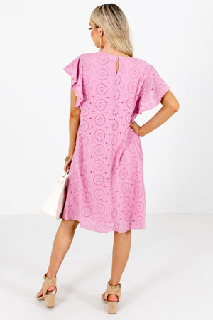 Women's Pink Keyhole Back Boutique Knee-Length Dress