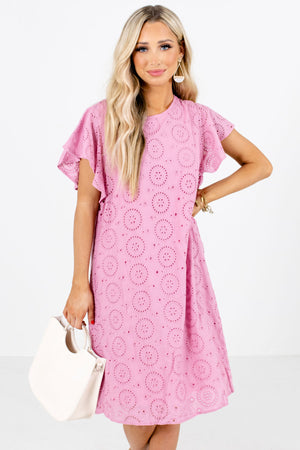 Pink Eyelet Material Boutique Knee-Length Dresses for Women