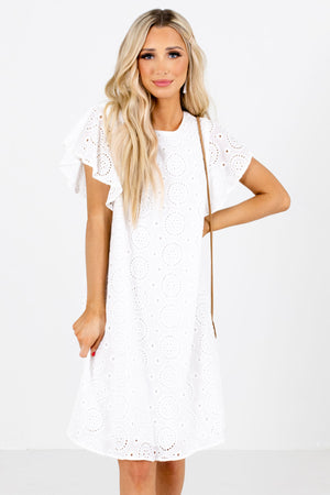 White Flutter Sleeve Boutique Knee-Length Dresses for Women