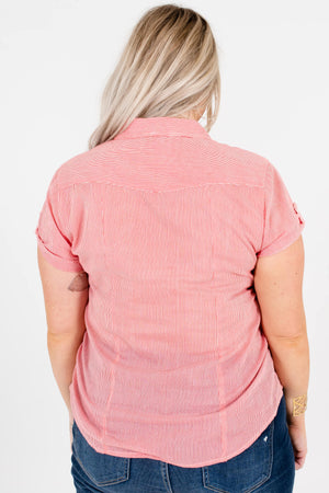 Women's Red Button-Up Front Plus Size Boutique Shirt
