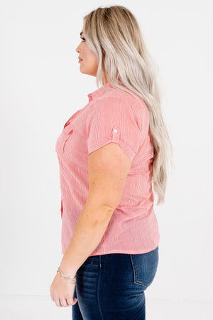 Women's Red Cuffed Sleeve Plus Size Boutique Shirts