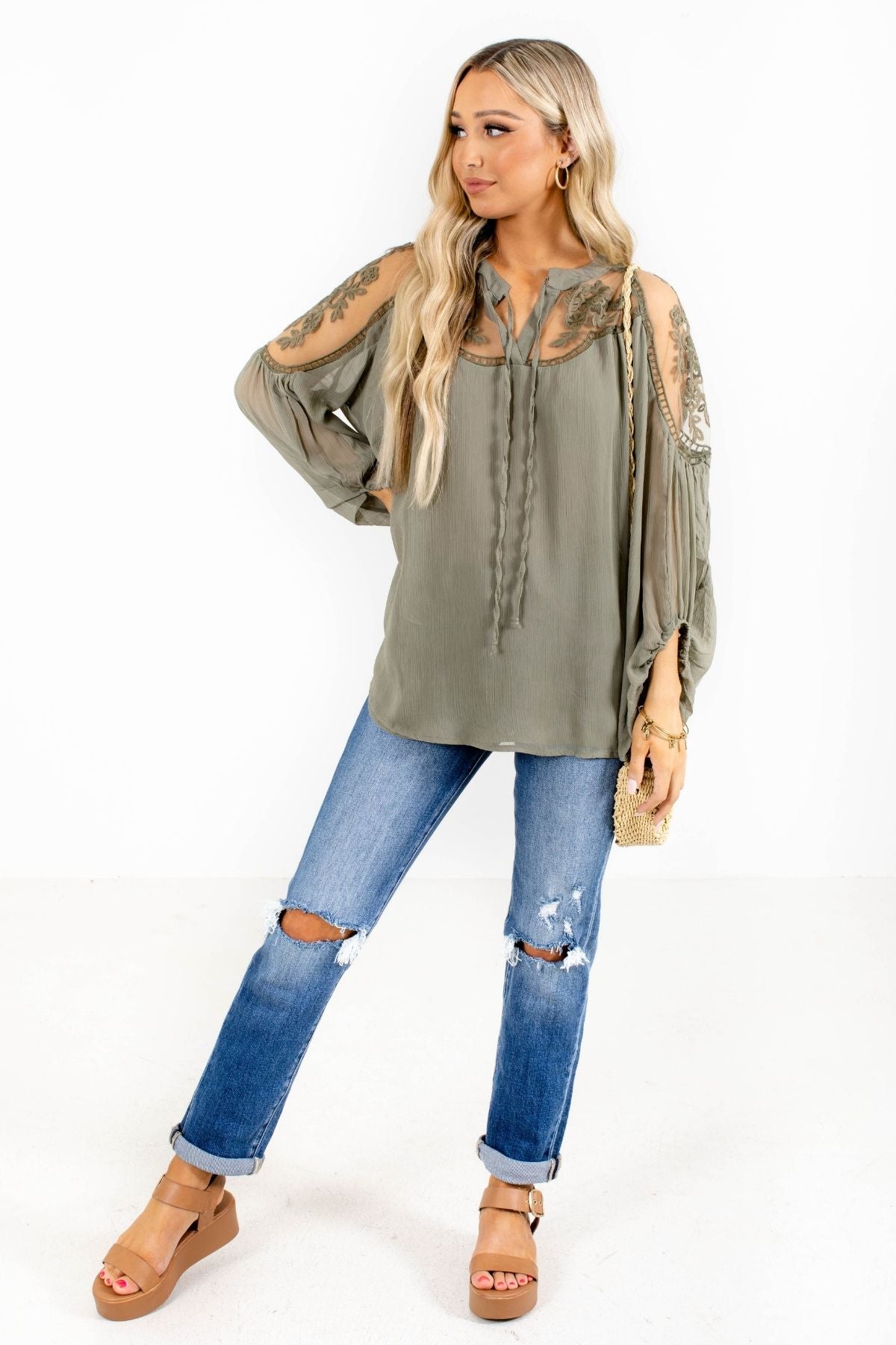 Olive Green Top outfit from Bella Ella Boutique.