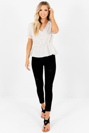 White Black Star Print Peplum Tops Affordable Online Boutique