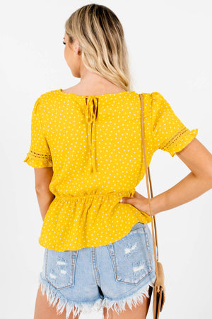 Yellow Star Print Crochet Peplum Tops Affordable Online Boutique