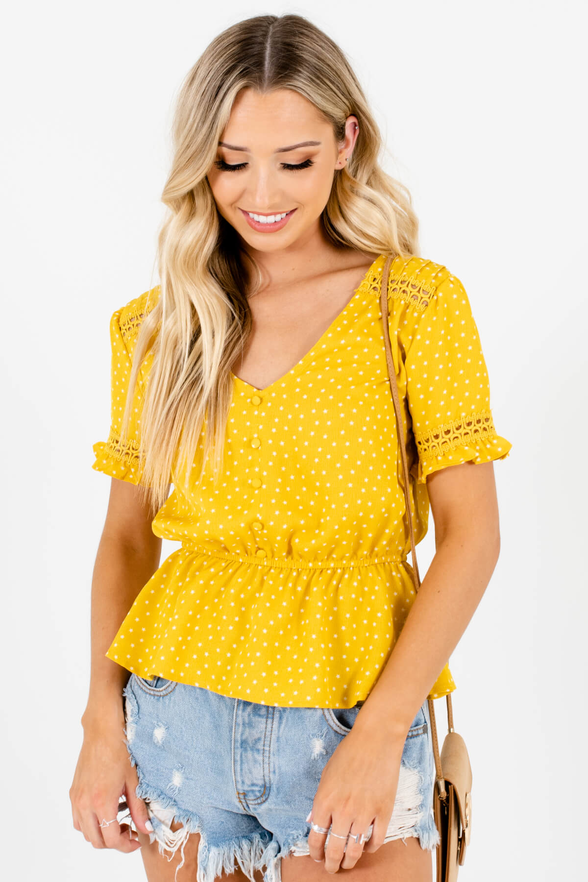 Yellow Star Print Peplum Tops Affordable Online Boutique