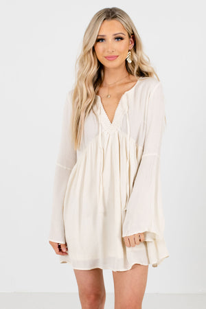Cream Partially Lined Boutique Mini Dresses for Women