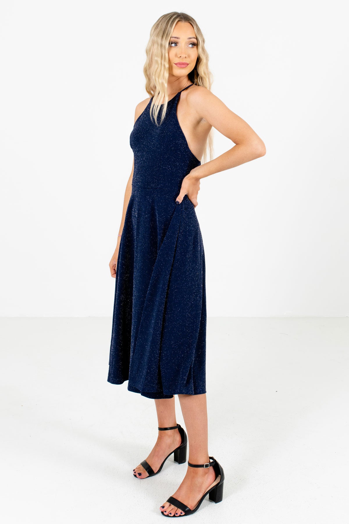 Navy Blue Strap Detailed Boutique Midi Dresses for Women