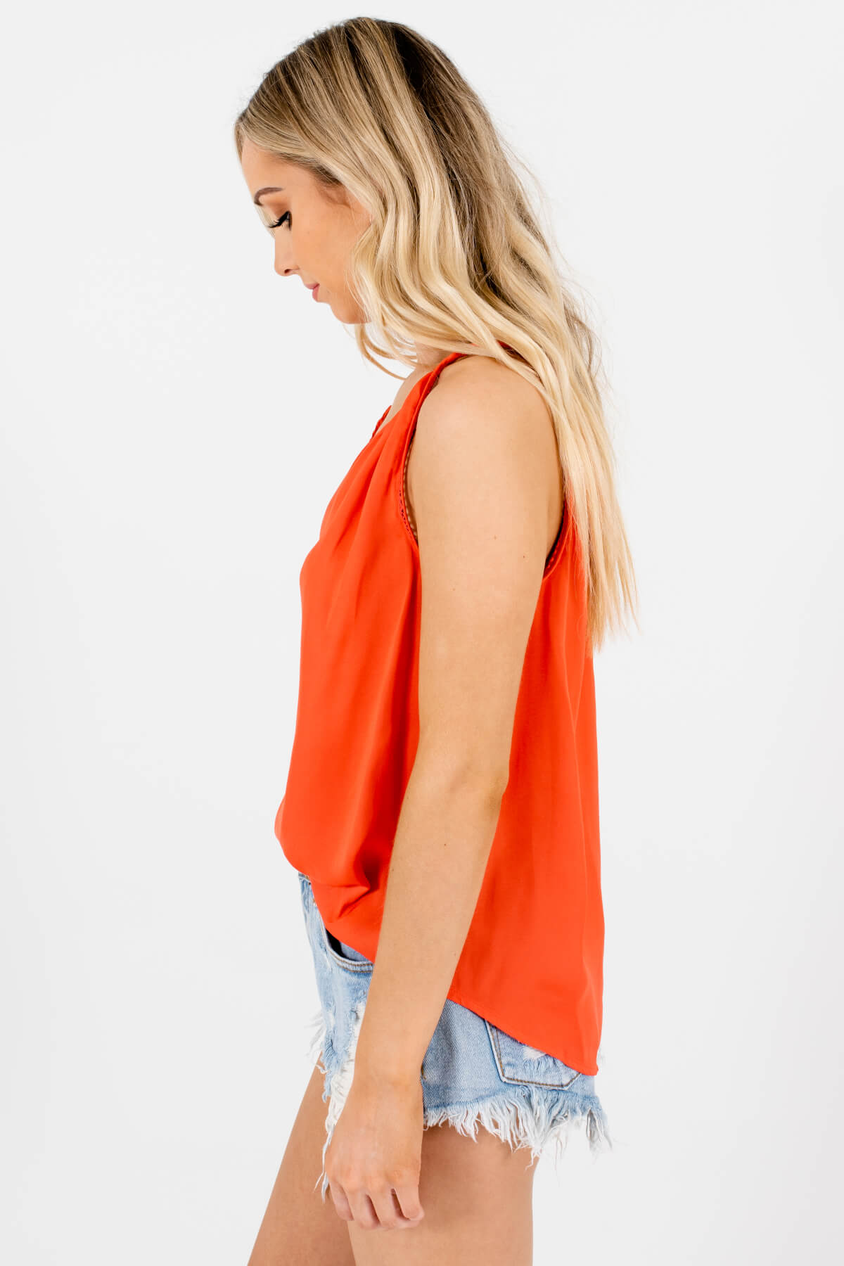 Women's Coral Silky Material Boutique Tank Tops 