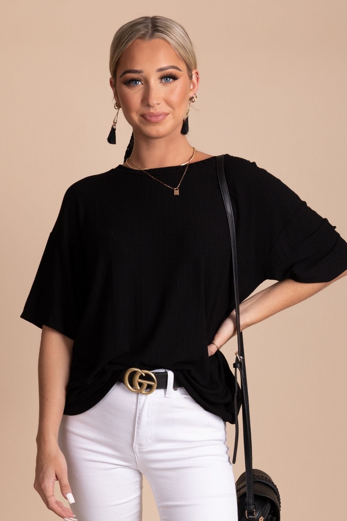 Black Layering Boutique Tops for Women