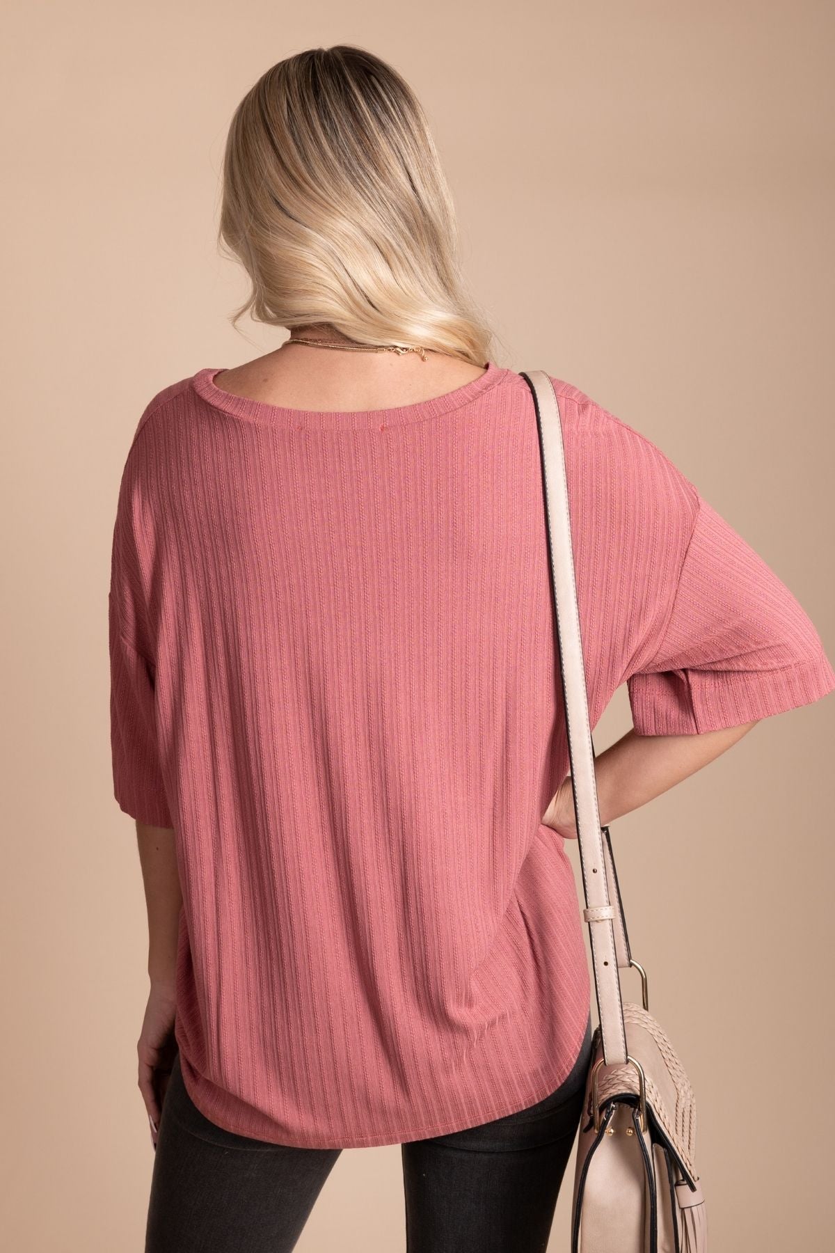 Women's Pink Ribbed Material Boutique Top