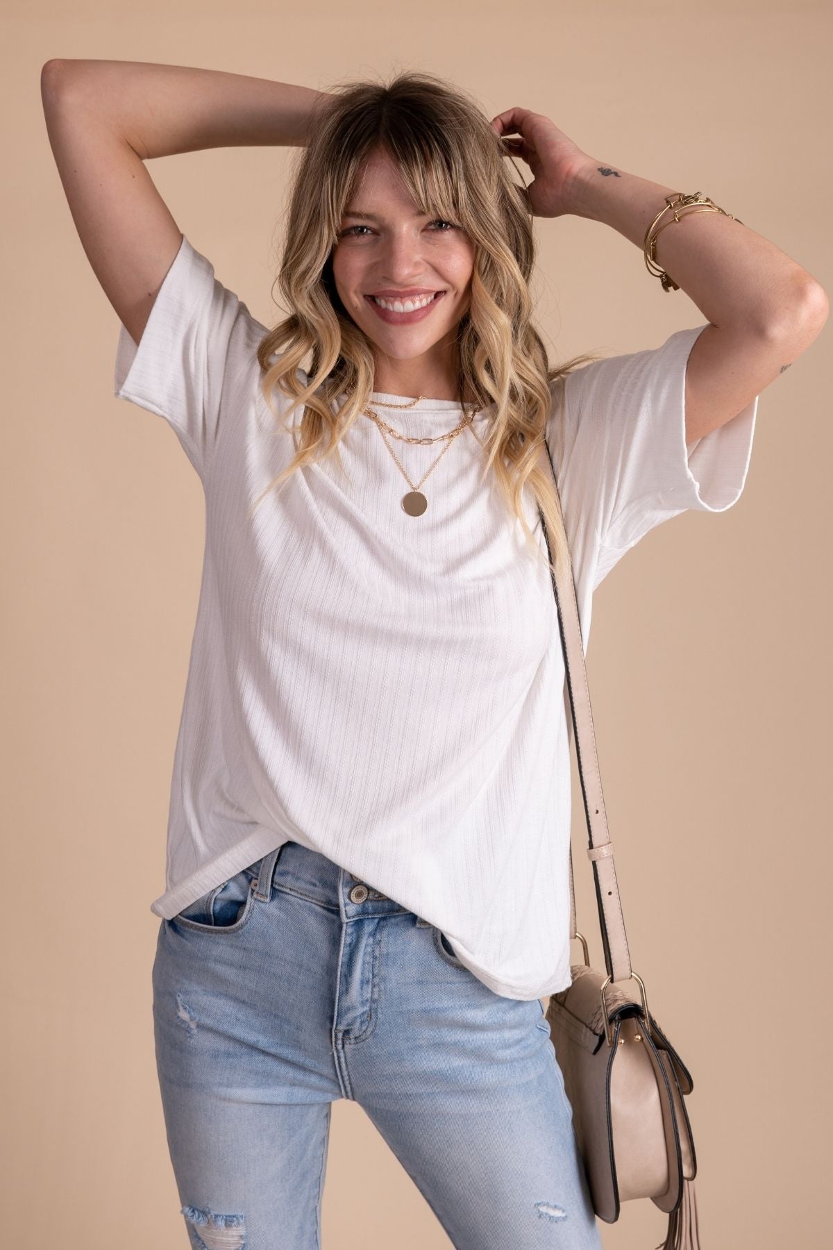 Women's White Short Sleeve Boutique Top