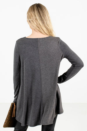 Women's Charcoal Gray Boutique Top with Pockets