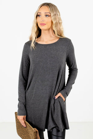Charcoal Gray Boutique Long Sleeve Tops for Women