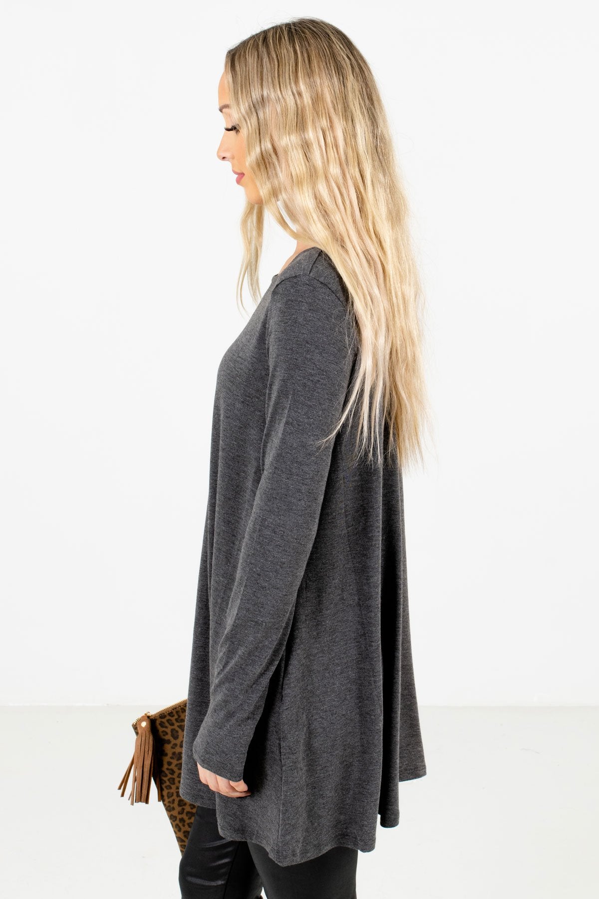 Charcoal Gray Long Length Boutique Tops for Women