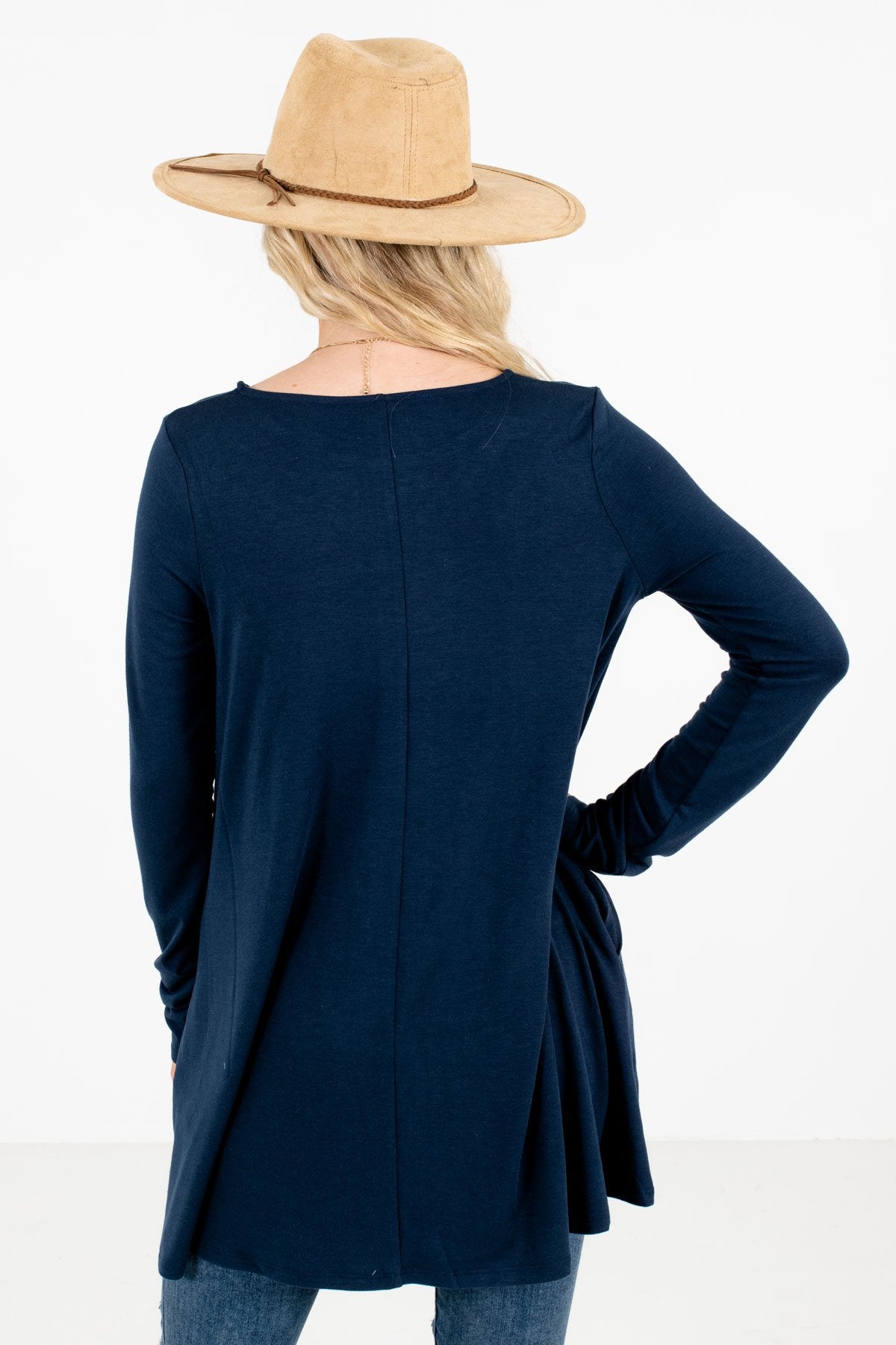 Women's Navy Blue Boutique Top with Pockets