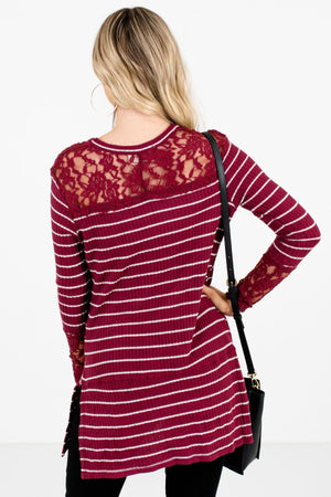 Women's Burgundy Lace Accented Boutique Tops