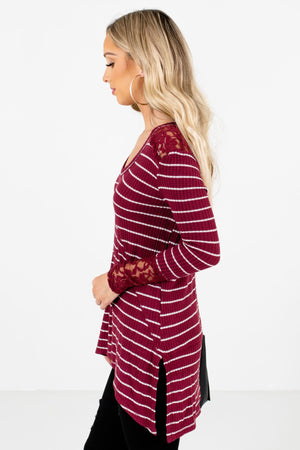 Burgundy High-Low Hem Boutique Tops for Women