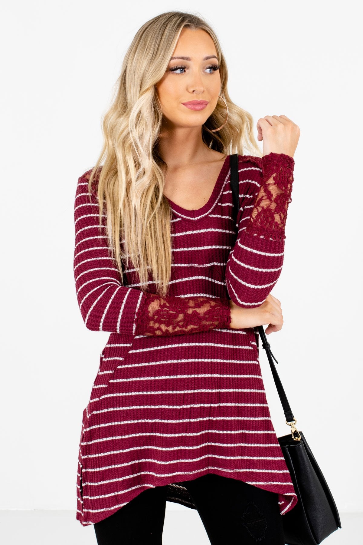 Free People floral thermal top size S in burgundy