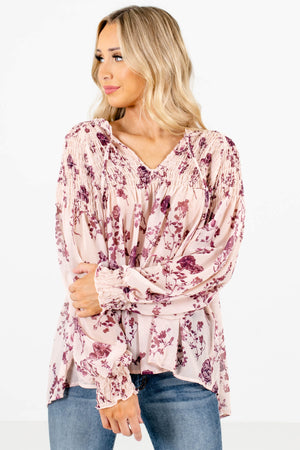 Beige Floral Cute and Comfortable Boutique Blouses for Women
