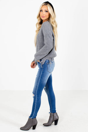 Women's Gray Long Sleeve Boutique Sweater