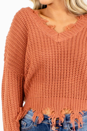Women's Salmon Cropped Length Boutique Sweater