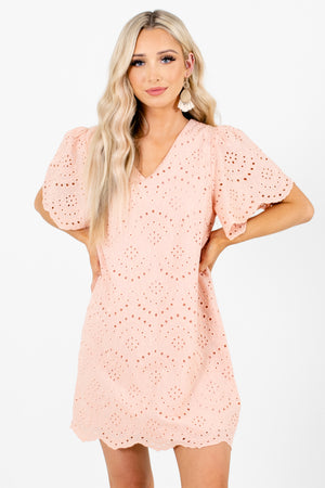 Pink Eyelet Material Boutique Mini Dresses for Women