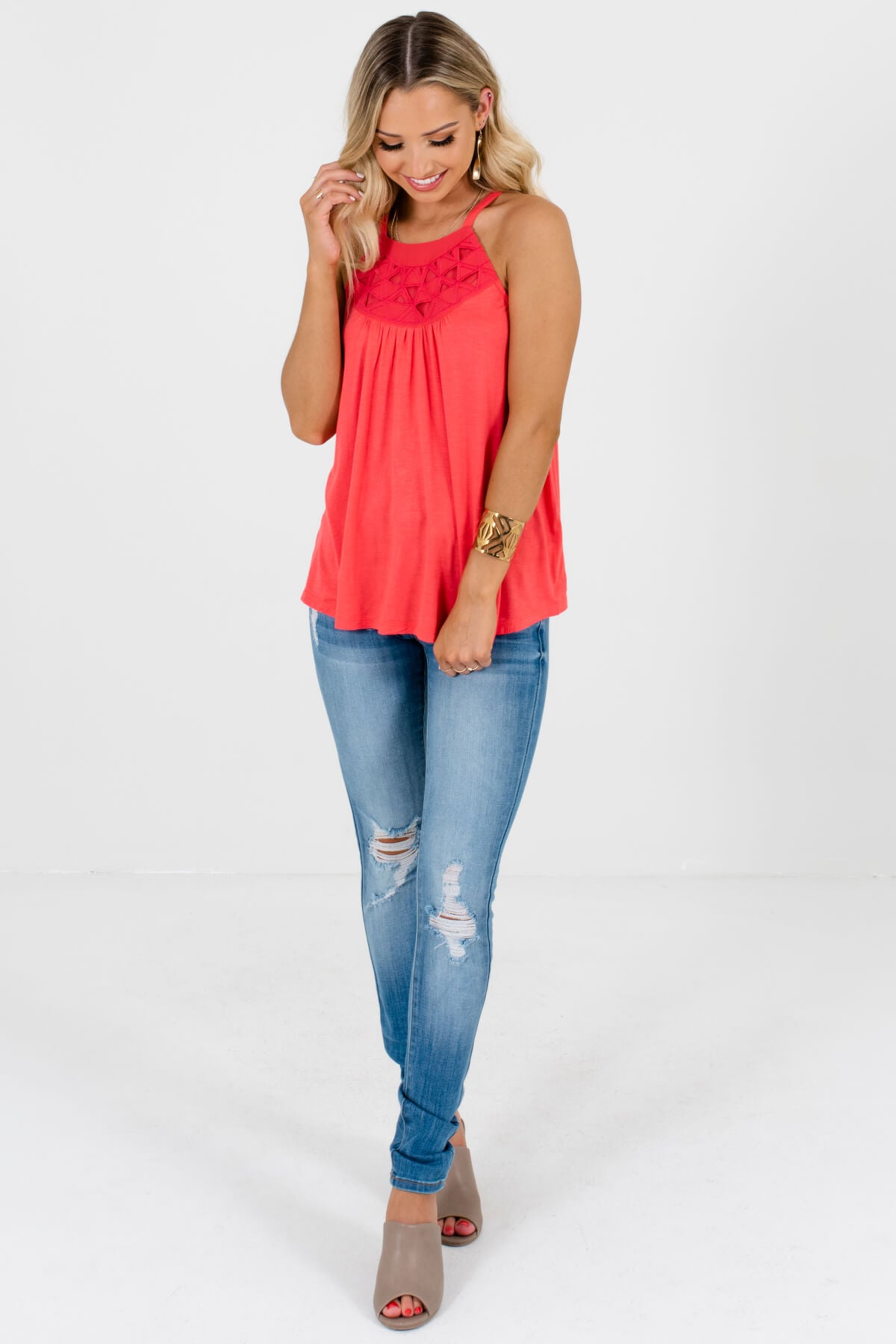 Bright Coral Tank Tops Affordable Online Boutique for Women