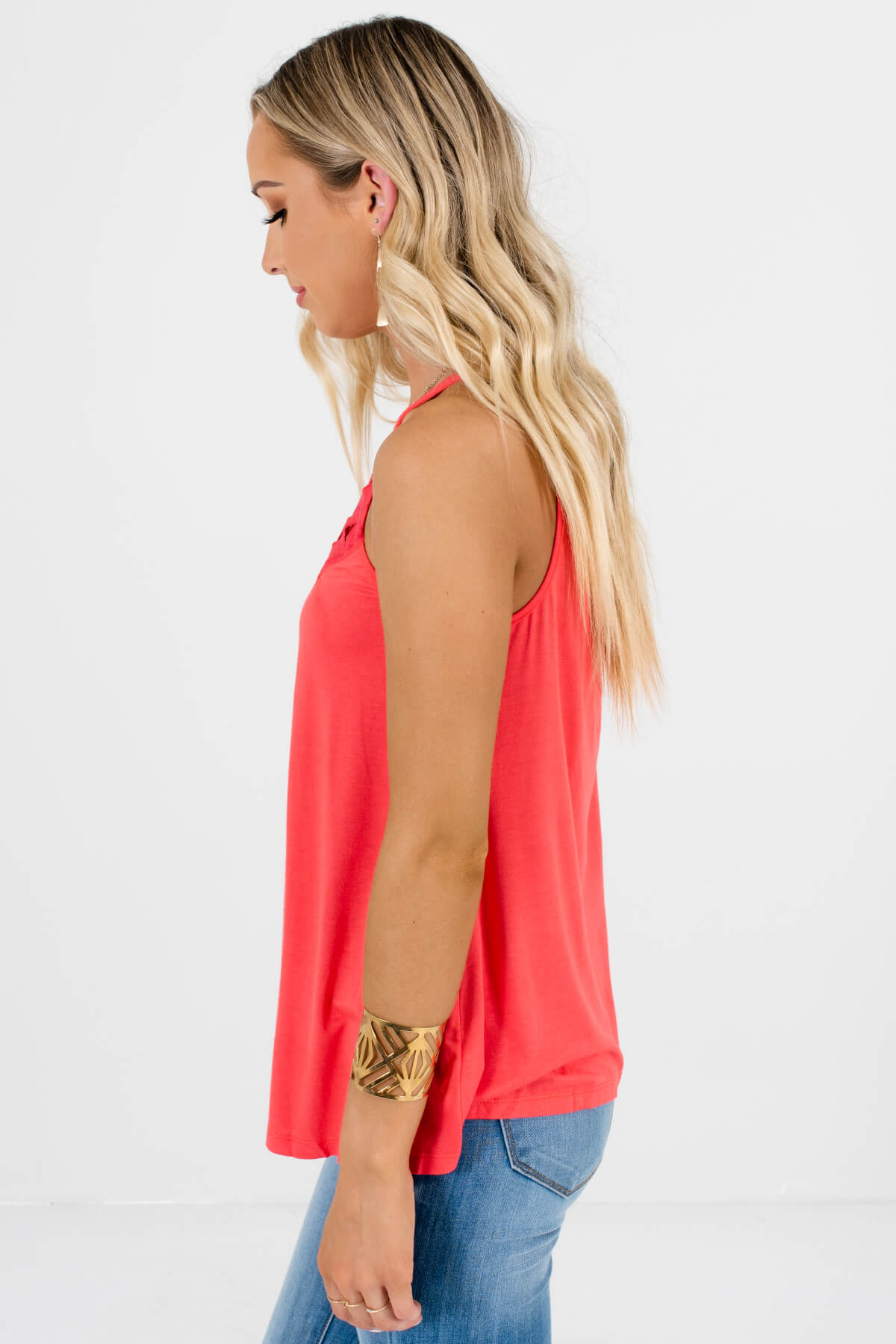 Bright Coral Pink Cutout Tank Tops Affordable Online Boutique