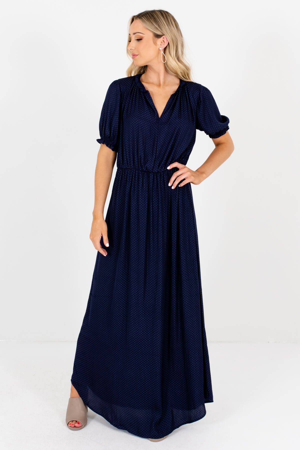 Blue Square Patterned Boutique Maxi Dresses for Women