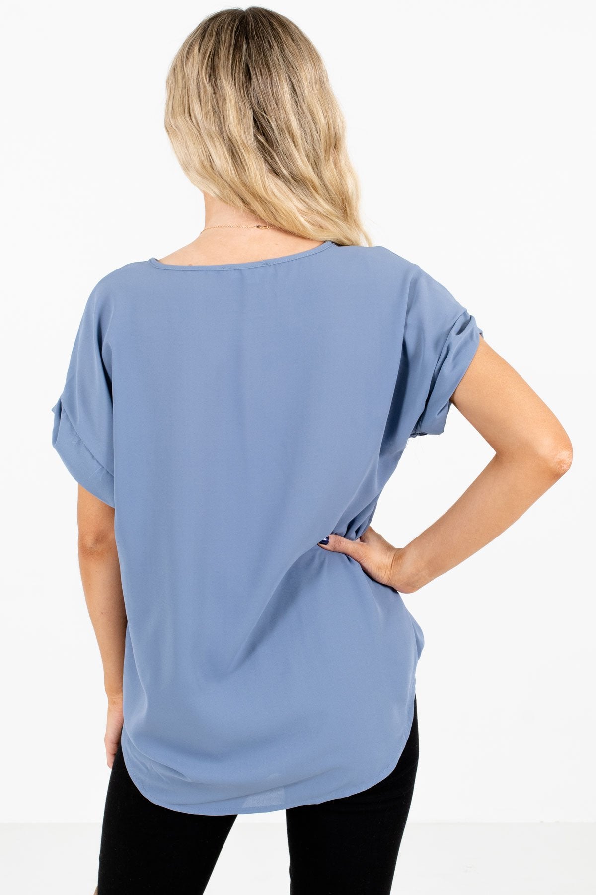 Women’s Blue Cuffed Sleeve Boutique Blouse