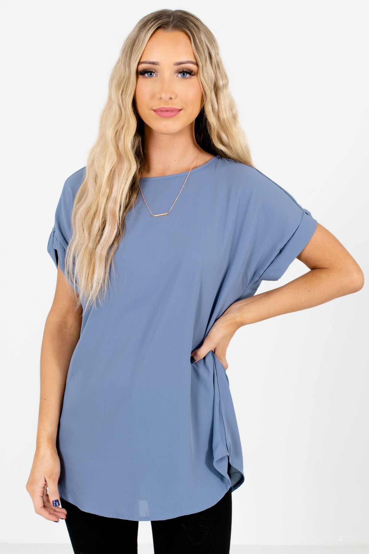 Blue Lightweight and Flowy Boutique Blouses for Women