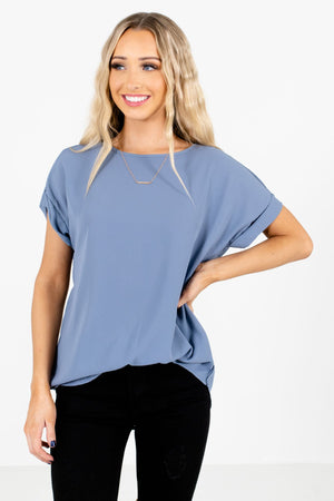 Women’s Blue Round Neckline Boutique Blouse