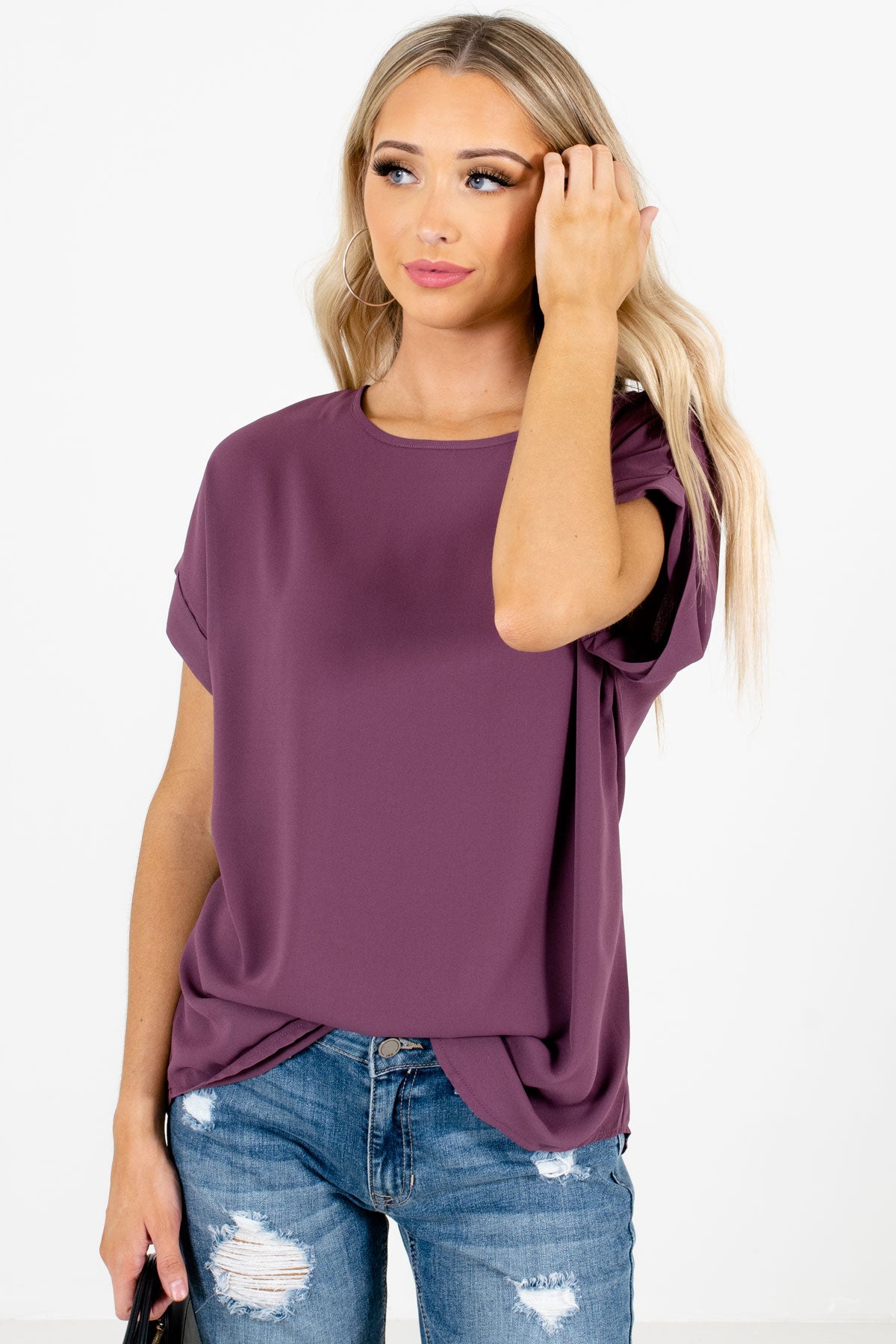 Women’s Purple Round Neckline Boutique Blouse