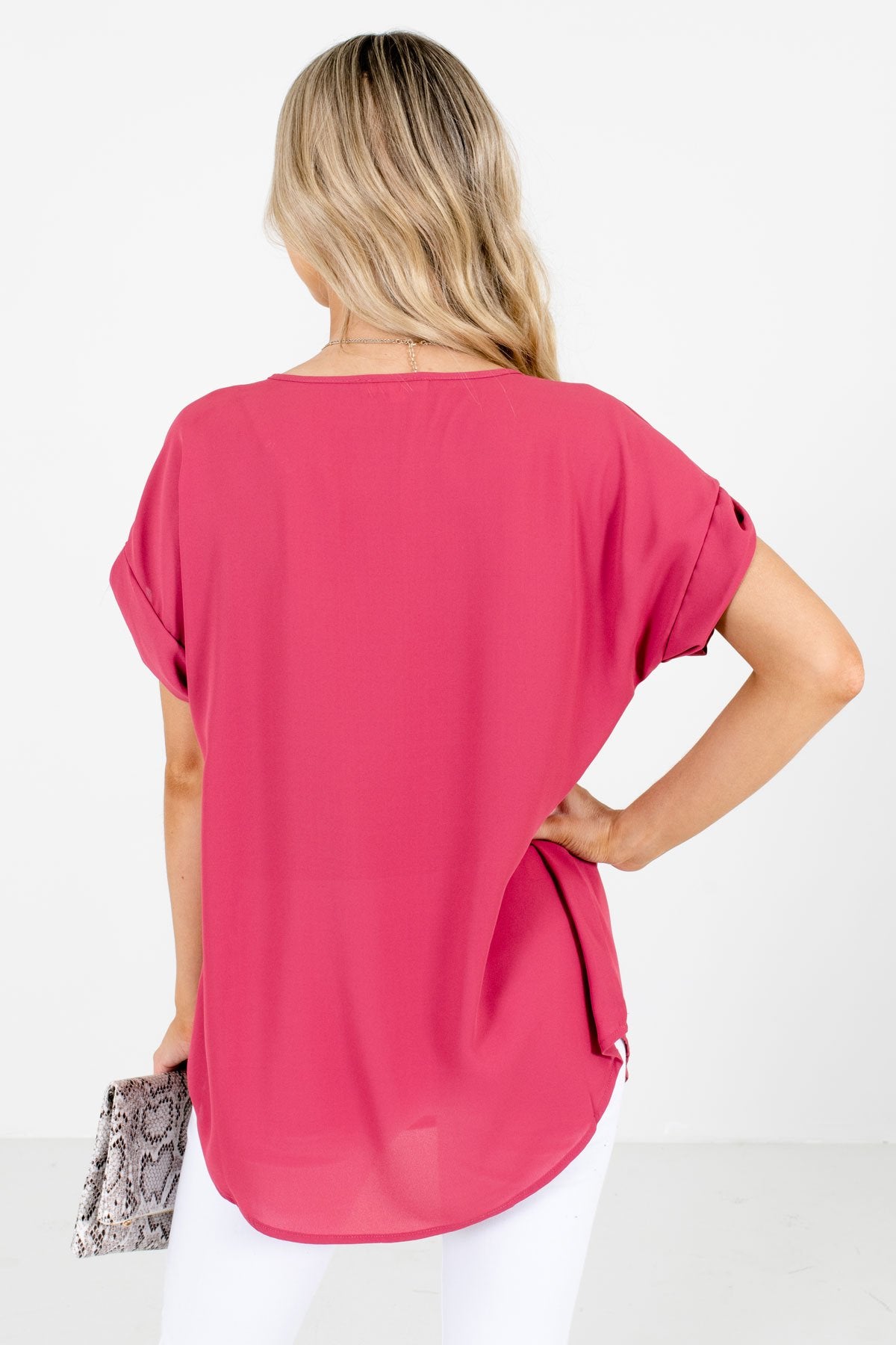 Women’s Rose Pink Cuffed Sleeve Boutique Blouse