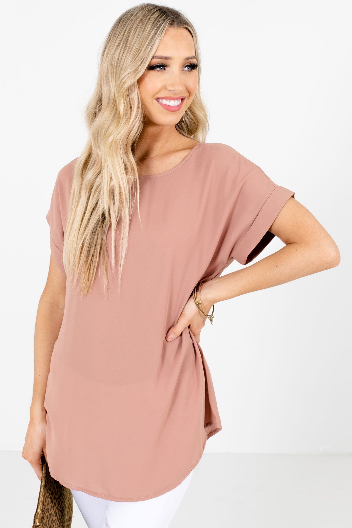 Tan Brown Lightweight and Flowy Boutique Blouses for Women