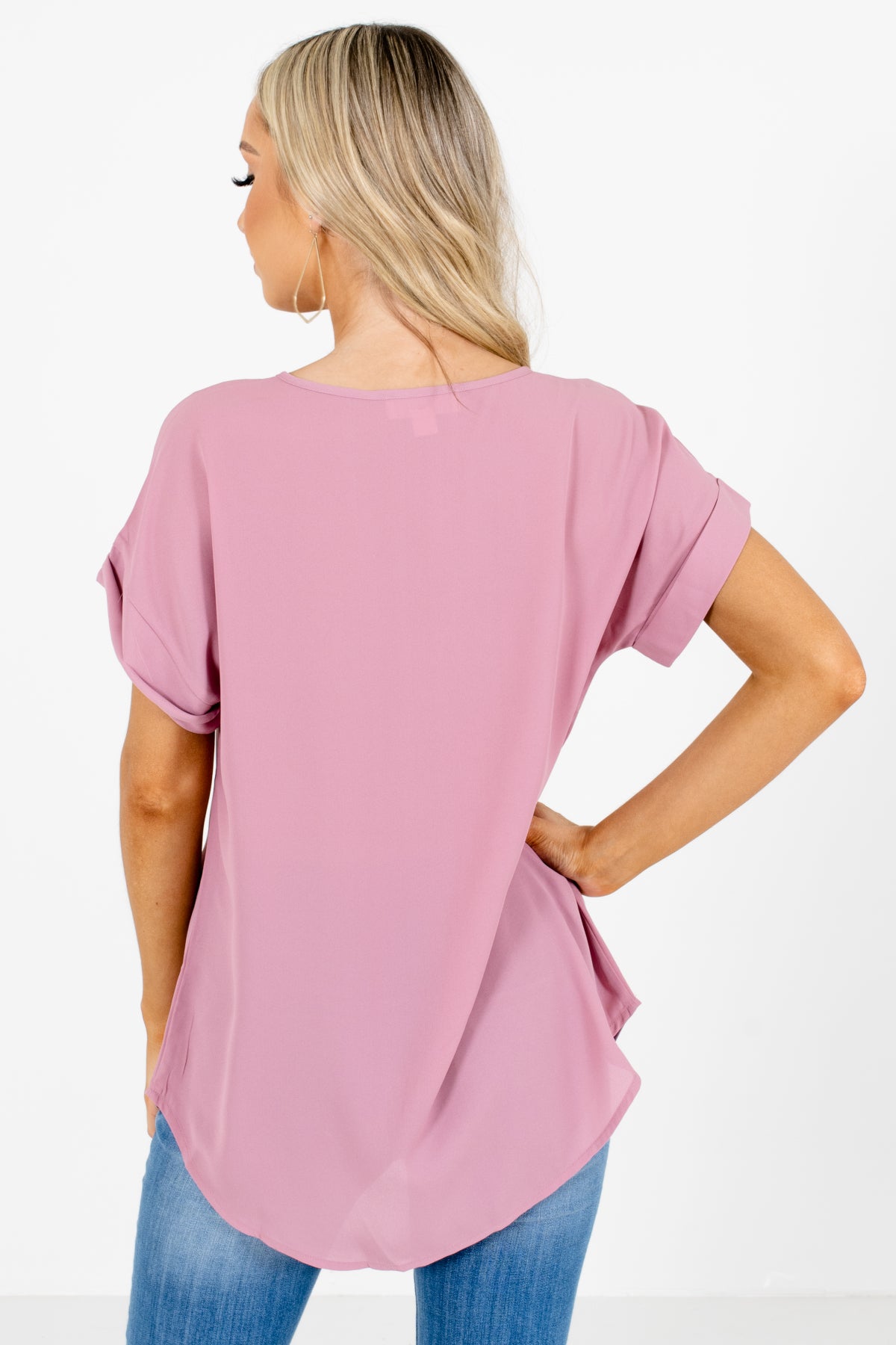 Women's Pink Cuffed Sleeve Boutique Blouse
